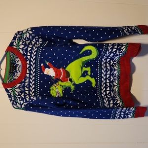Christmas Sweater - Santa riding a t-rex